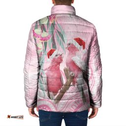 Australia Funny Pink Galah Christmas Padded Jacket Aboriginal Eucalyptus Blossoms Watercolor LT14