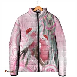 Australia Funny Pink Galah Christmas Padded Jacket Aboriginal Eucalyptus Blossoms Watercolor LT14