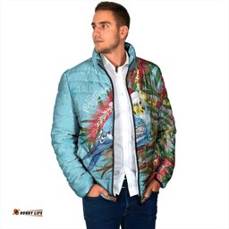 Blue Budgies on Callistemon Padded Jacket Merry Christmas Aussie LT7