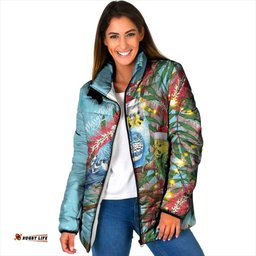 Blue Budgies on Callistemon Padded Jacket Merry Christmas Aussie LT7