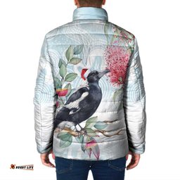 Australia Magpie Christmas Padded Jacket Eucalyptus Aboriginal Watercolor Stylized LT14
