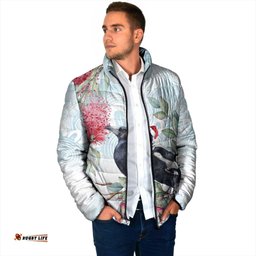 Australia Magpie Christmas Padded Jacket Eucalyptus Aboriginal Watercolor Stylized LT14