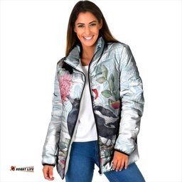 Australia Magpie Christmas Padded Jacket Eucalyptus Aboriginal Watercolor Stylized LT14
