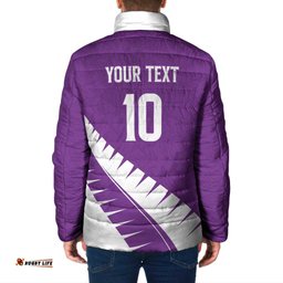 Custom New Zealand Cricket Padded Jacket Kiwi Birds Haka Dance Purple Fern Sporty Style LT03