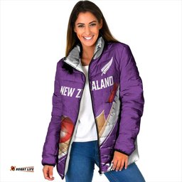 Custom New Zealand Cricket Padded Jacket Kiwi Birds Haka Dance Purple Fern Sporty Style LT03