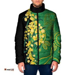 Australia Golden Wattle Padded Jacket Aussie Native Flowers Indigenous Art LT14