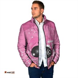 Custom Bowls Australia Breast Cancer Padded Jacket Pink Ribbon Kangaroo Aboriginal Art LT14