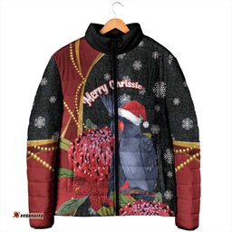 Australia Palm Cockatoo Christmas Padded Jacket Probosciger Aterrimus Waratah Merry Chrissie LT14