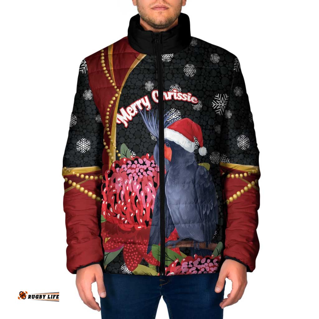 Australia Palm Cockatoo Christmas Padded Jacket Probosciger Aterrimus Waratah Merry Chrissie LT14