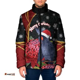 Australia Palm Cockatoo Christmas Padded Jacket Probosciger Aterrimus Waratah Merry Chrissie LT14