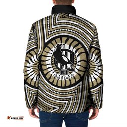 Collingwood Football Club Padded Jacket Indigenous Monochrome Dot Art Mascot Style TS04