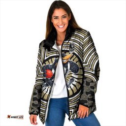Collingwood Football Club Padded Jacket Indigenous Monochrome Dot Art Mascot Style TS04