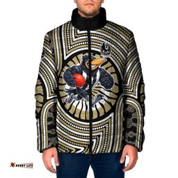 Collingwood Football Club Padded Jacket Indigenous Monochrome Dot Art Mascot Style TS04