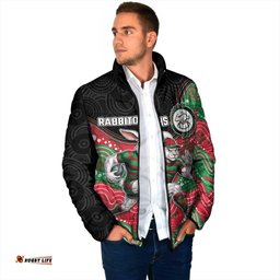 Custom Rabbitohs Padded Jacket Rabbit Mascot With Aboriginal Indigenous DT05