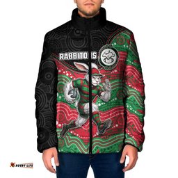 Custom Rabbitohs Padded Jacket Rabbit Mascot With Aboriginal Indigenous DT05