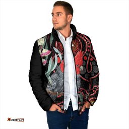 Gang-gang Cockatoo Australia Padded Jacket Eucalyptus Blossoms Aboriginal Art LT14