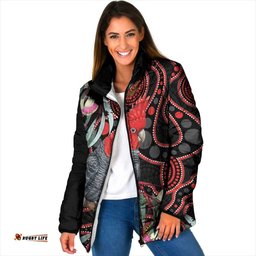Gang-gang Cockatoo Australia Padded Jacket Eucalyptus Blossoms Aboriginal Art LT14