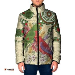 Australia Moluccan Eclectus Padded Jacket Australian Native Flowers Indigenous Art LT14