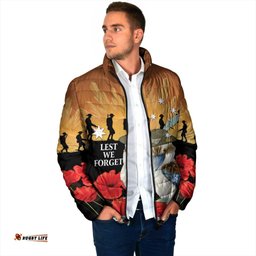 Australia Kookaburra ANZAC Day Padded Jacket Rising Sun 25th April Poppy Eucalyptus Blossoms LT14