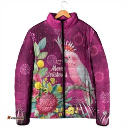 Australia Pink Cockatoo Christmas Padded Jacket Aussie Native Flowers Merry Xmas - Pink LT14