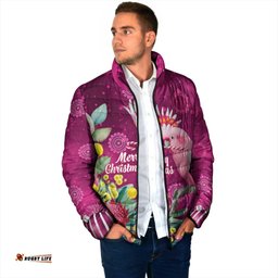 Australia Pink Cockatoo Christmas Padded Jacket Aussie Native Flowers Merry Xmas - Pink LT14