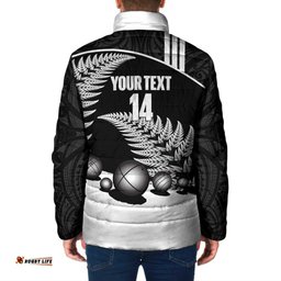 Custom New Zealand Silver Fern Petanque Padded Jacket Aotearoa Maori Pattern LT14