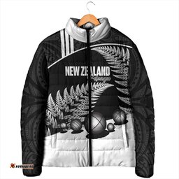 Custom New Zealand Silver Fern Petanque Padded Jacket Aotearoa Maori Pattern LT14