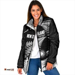 Custom New Zealand Silver Fern Petanque Padded Jacket Aotearoa Maori Pattern LT14