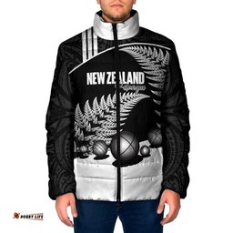 Custom New Zealand Silver Fern Petanque Padded Jacket Aotearoa Maori Pattern LT14