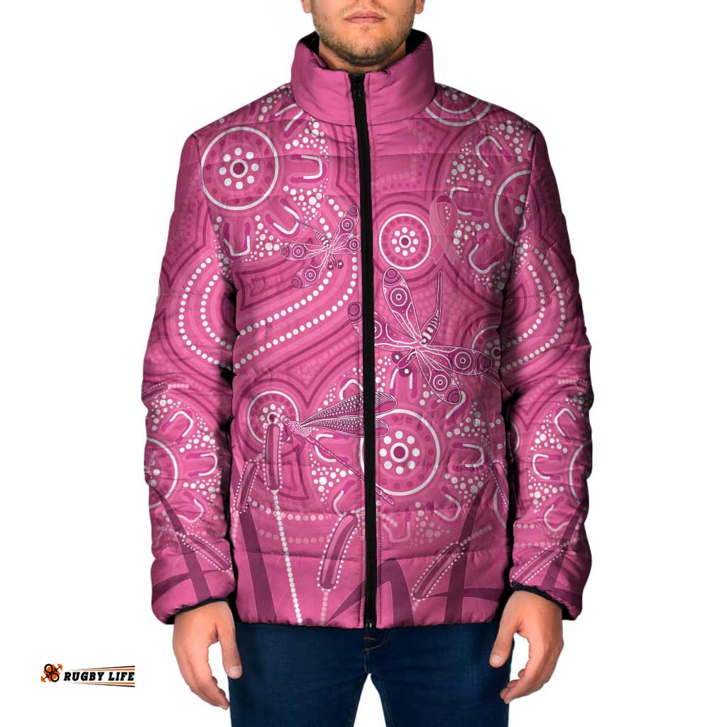 Australia Indigenous Pink Month Padded Jacket Breast Cancer Aboriginal Dragonflies Ribbon LT14