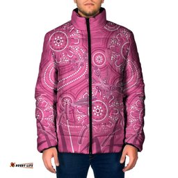 Australia Indigenous Pink Month Padded Jacket Breast Cancer Aboriginal Dragonflies Ribbon LT14