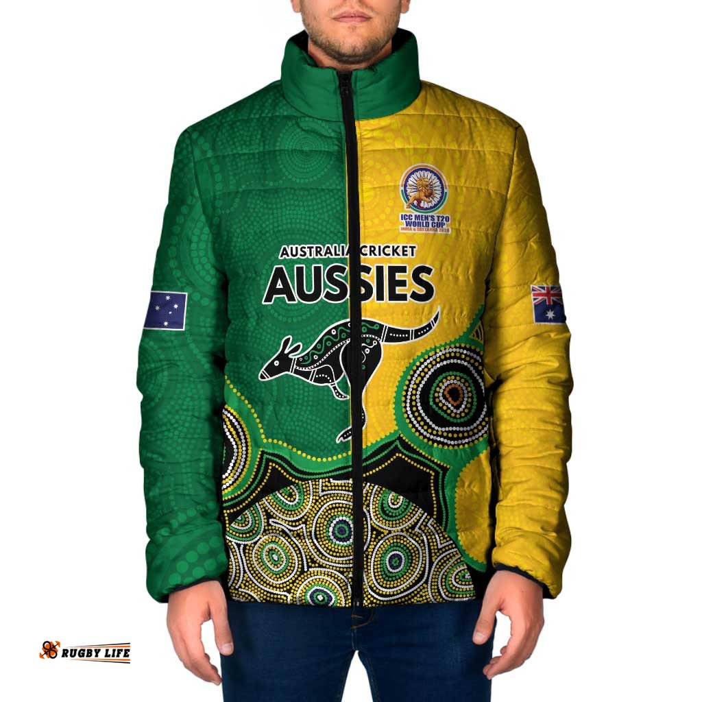 Custom Australia Cricket Spirit 2026 Padded Jacket World T20 Edition - Aussie Color Aboriginal Motif LT9