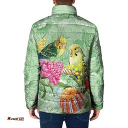 Birds and Floral Aussie Budgerigars Padded Jacket Mint Opal LT7