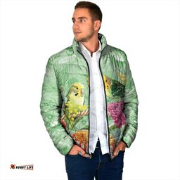 Birds and Floral Aussie Budgerigars Padded Jacket Mint Opal LT7