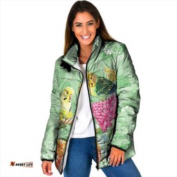 Birds and Floral Aussie Budgerigars Padded Jacket Mint Opal LT7