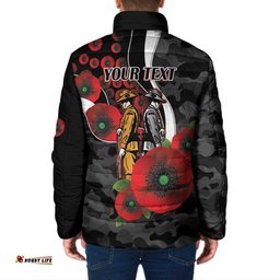 Collingwood Magpies ANZAC Personalised Padded Jacket Lest We Forget Poppy Camo LT9