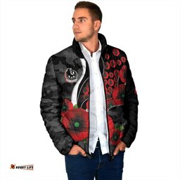 Collingwood Magpies ANZAC Personalised Padded Jacket Lest We Forget Poppy Camo LT9