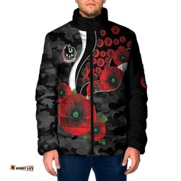 Collingwood Magpies ANZAC Personalised Padded Jacket Lest We Forget Poppy Camo LT9