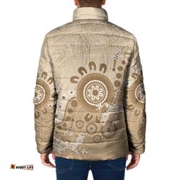 Beige Lizards Australia Padded Jacket Boomerang Indigenous Art LT14
