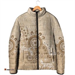 Beige Lizards Australia Padded Jacket Boomerang Indigenous Art LT14