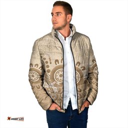 Beige Lizards Australia Padded Jacket Boomerang Indigenous Art LT14