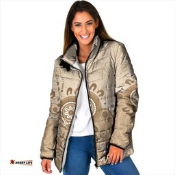 Beige Lizards Australia Padded Jacket Boomerang Indigenous Art LT14