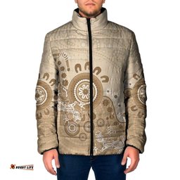 Beige Lizards Australia Padded Jacket Boomerang Indigenous Art LT14
