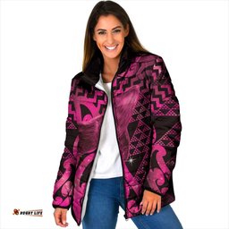 Humpback Whale Matariki New Zealand Padded Jacket NZ Maori Paikea Poutama Luxury Pink LT14