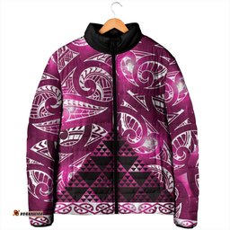 Matariki New Zealand Padded Jacket NZ Niho Taniwha Maori New Year Pink Galaxy LT14