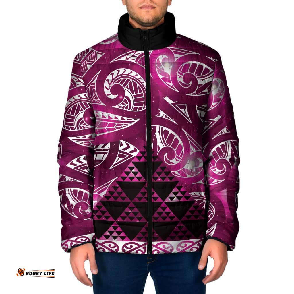 Matariki New Zealand Padded Jacket NZ Niho Taniwha Maori New Year Pink Galaxy LT14