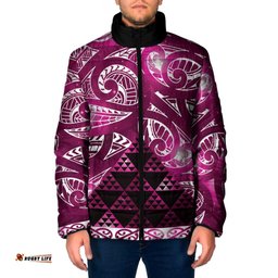 Matariki New Zealand Padded Jacket NZ Niho Taniwha Maori New Year Pink Galaxy LT14