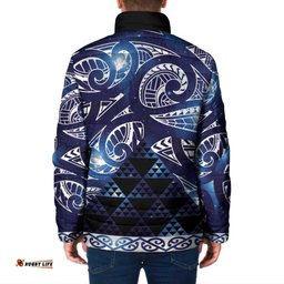 Matariki New Zealand Padded Jacket NZ Niho Taniwha Maori New Year Blue Galaxy LT14