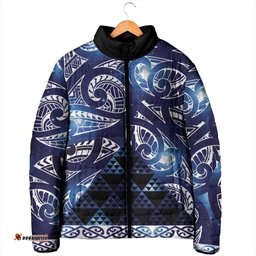 Matariki New Zealand Padded Jacket NZ Niho Taniwha Maori New Year Blue Galaxy LT14