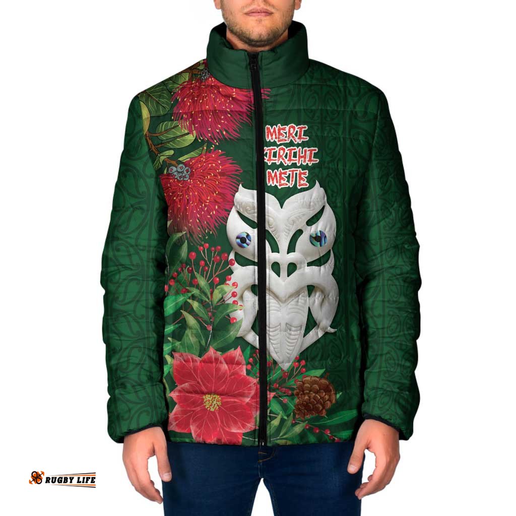 Maori Wheku Meri Kirihimete Personalised Padded Jacket All Green Indigenous Maori Motif LT9